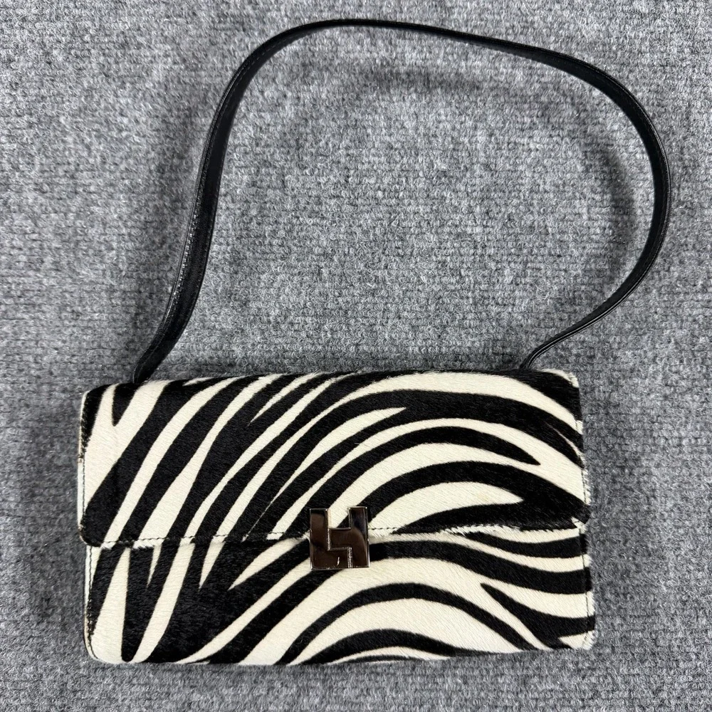 Lambertson Truex Handbag Calf Hair Zebra Print Shoulder Strap Italy Luxury